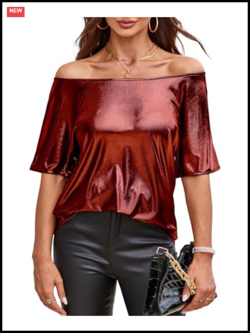 Women's Off Shoulder Sequin Top Sparkly Glitter Short Sleeve Tunic Blouse